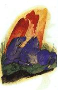 Franz Marc Two Blue Horses in front of a Red Rock oil painting picture wholesale